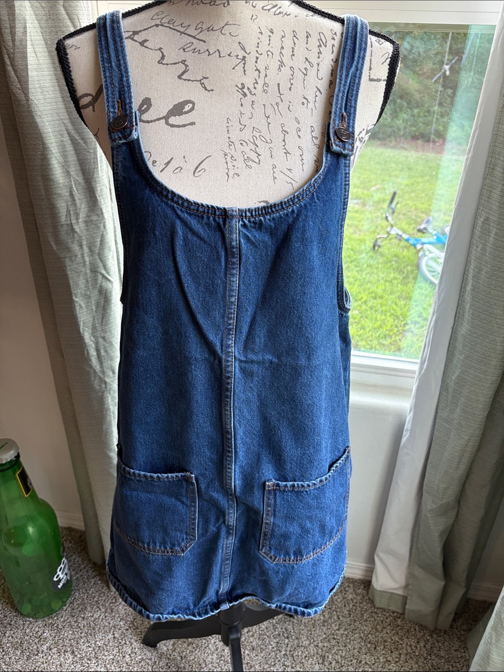Denim Pinafore Midi Dress - Blue